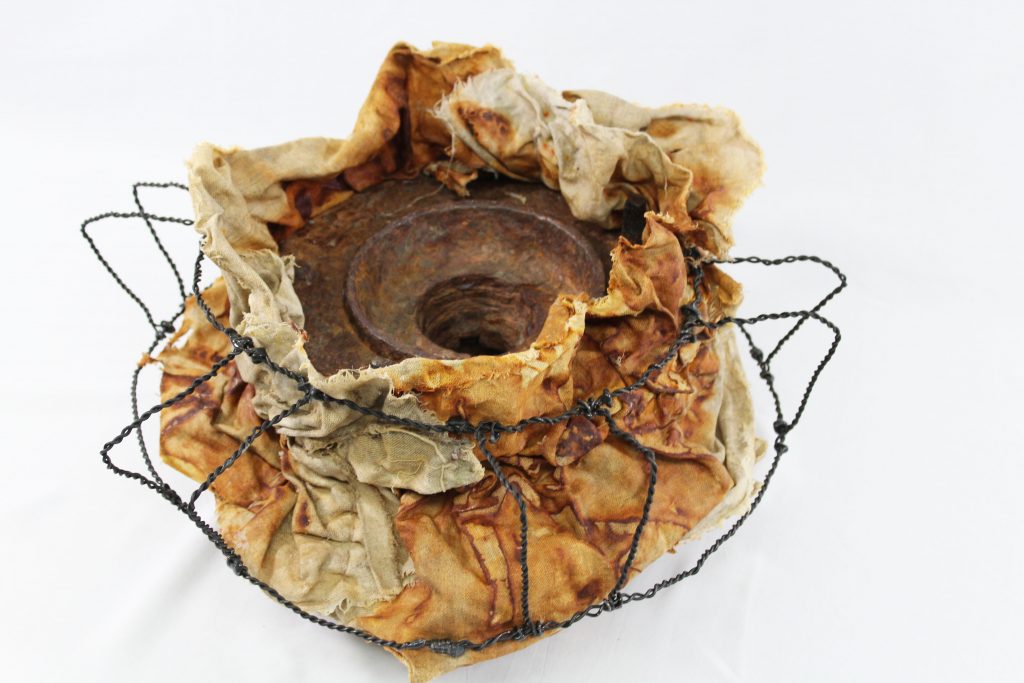 Sculpture made with old brakes, linen and wire