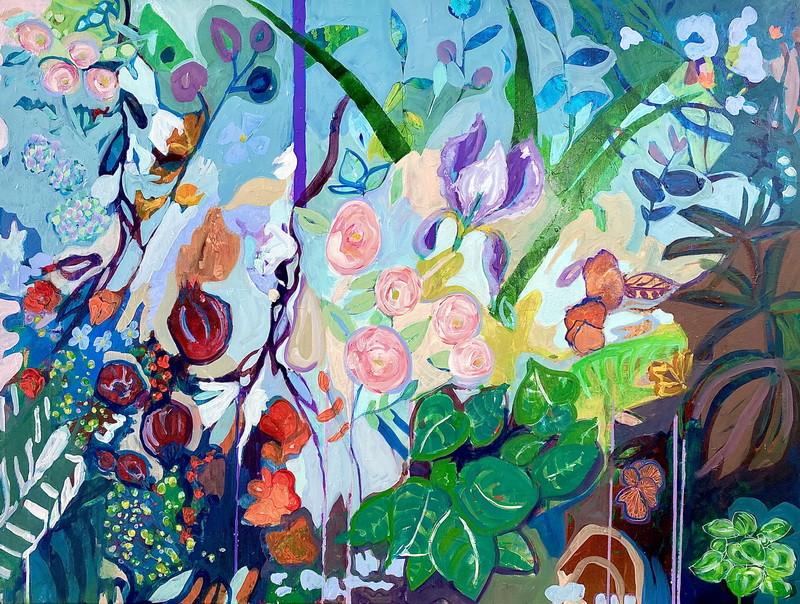 colourful abstract painting of a flower garden